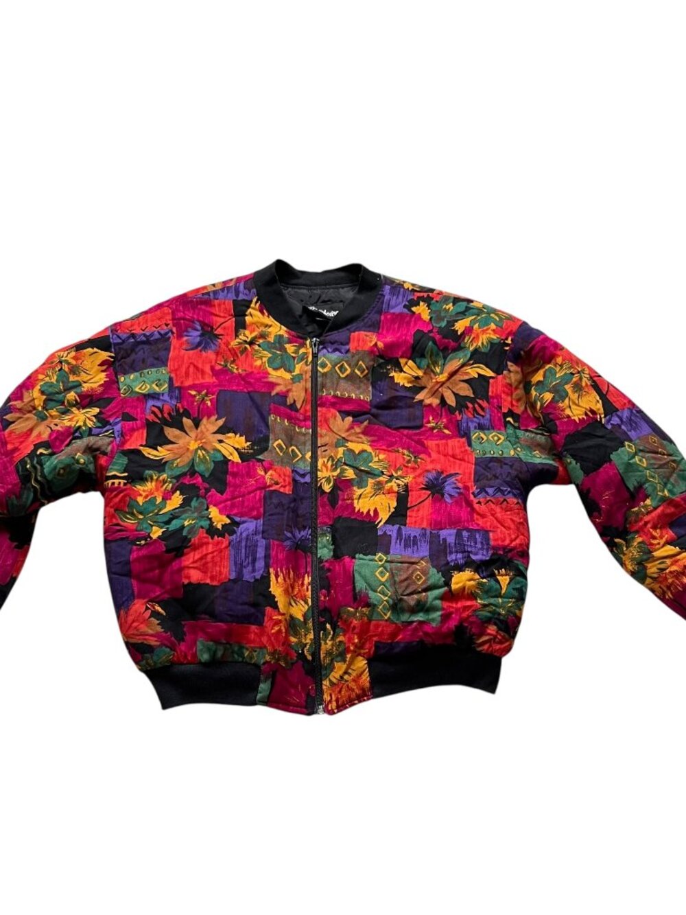 Vintage 80s bomber jacket Ms Choice lightweight floral print womens medium